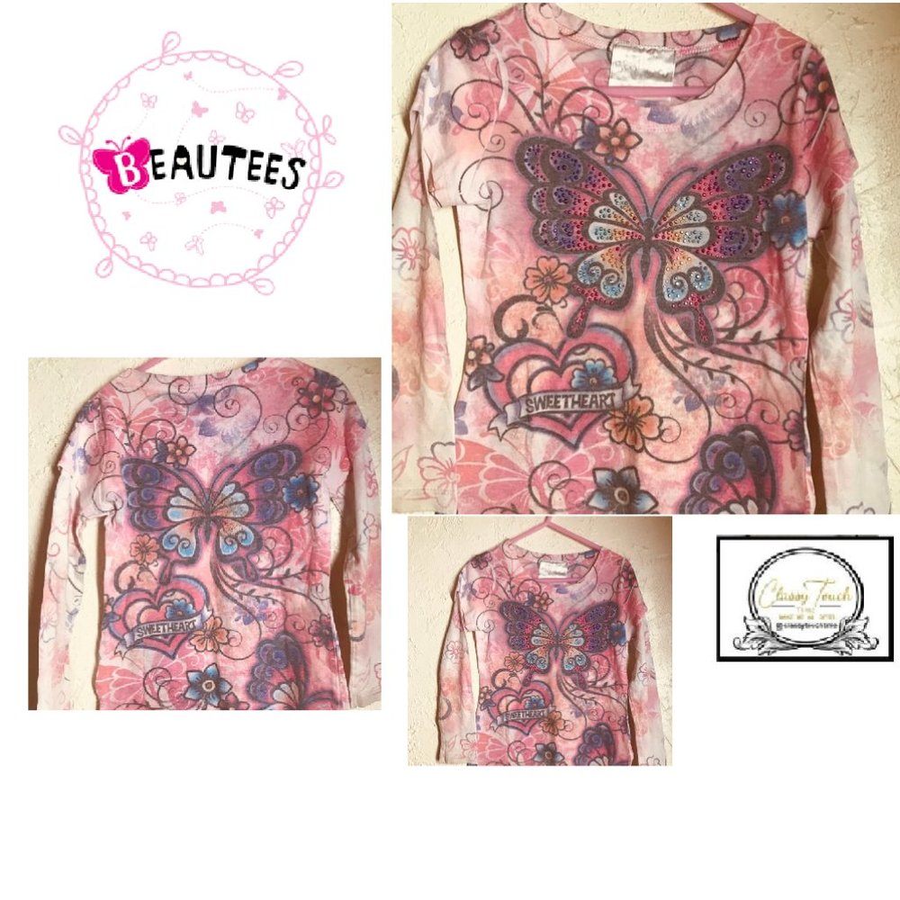 Beau Tees Pink Butterfly Print Top Size 5